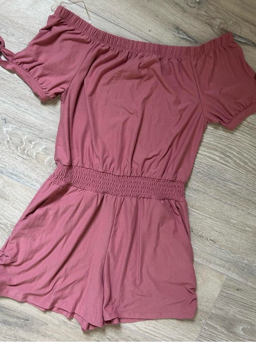 Off-Shoulder Short Romper in Dusty Rose